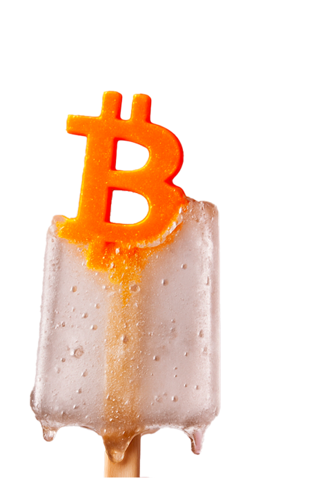 Ghiacciolo che si sta sciogliendo, tranne la B di bitcoin al centro